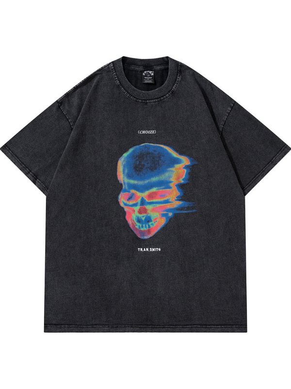 Dark Punk Tie-dyed Skull Printed T-shirt