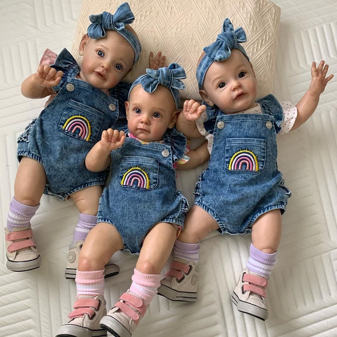 Adorable Reborn Triplet Sisters  17"  Hand-painted Hair Awake Reborn Dolls Set,Best New Year Gift