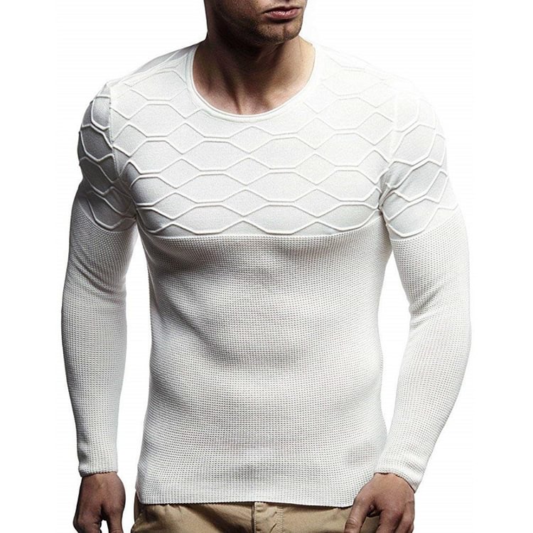BrosWear Round Neck Long Sleeve Solid Color Knitted Sweater