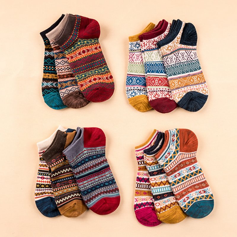 Minnieskull Bohemian Style Pattern Breathable Cotton Ankle Socks - Minnieskull