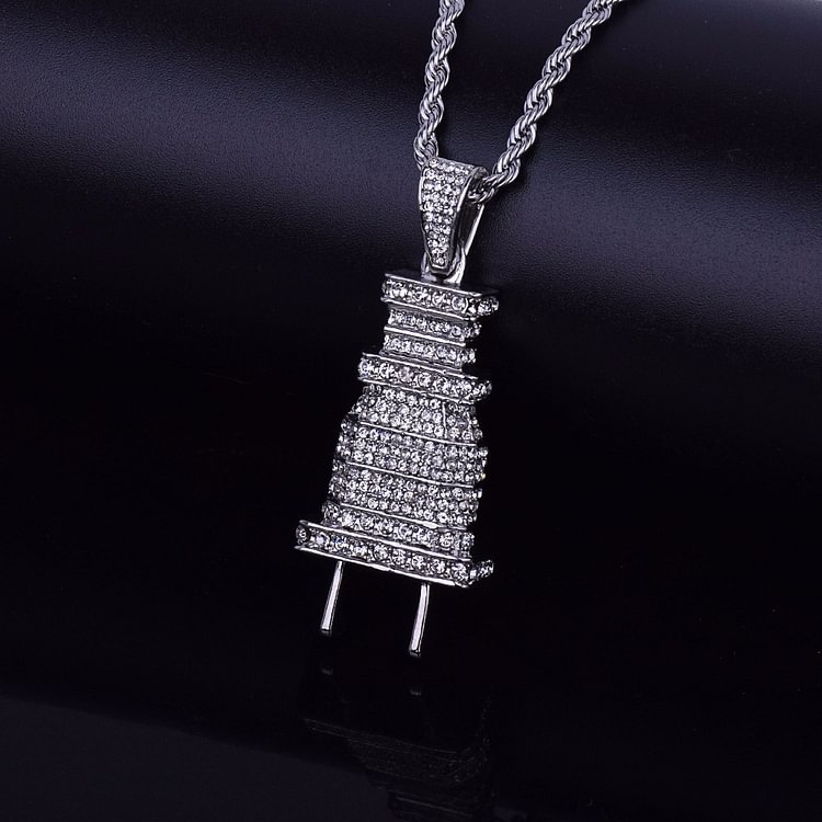 Iced Out Plug Pendant Necklace Hip Hop Jewelry