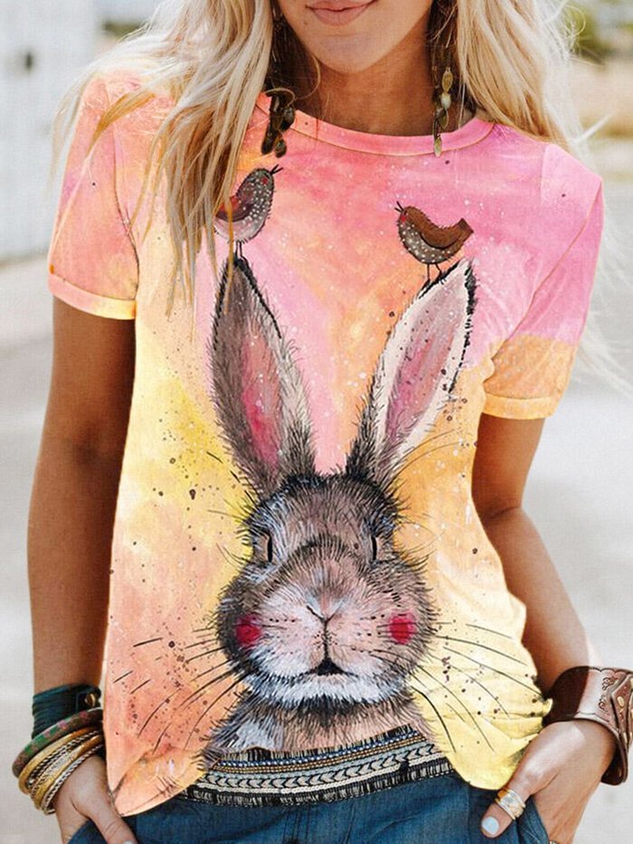 Women's Cute Bunny Print Casual Tee