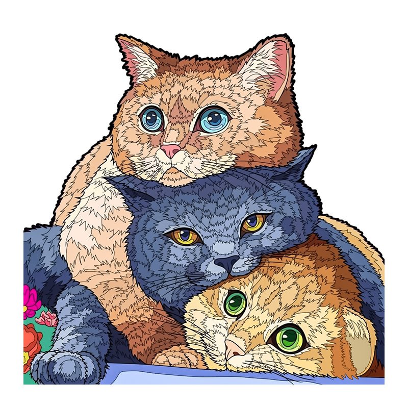 Jeffpuzzle™-JEFFPUZZLE™ NEW Cats Cuddle Wooden Puzzle