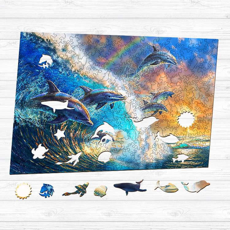 Jumping Dolphin Wooden Jigsaw Puzzle
