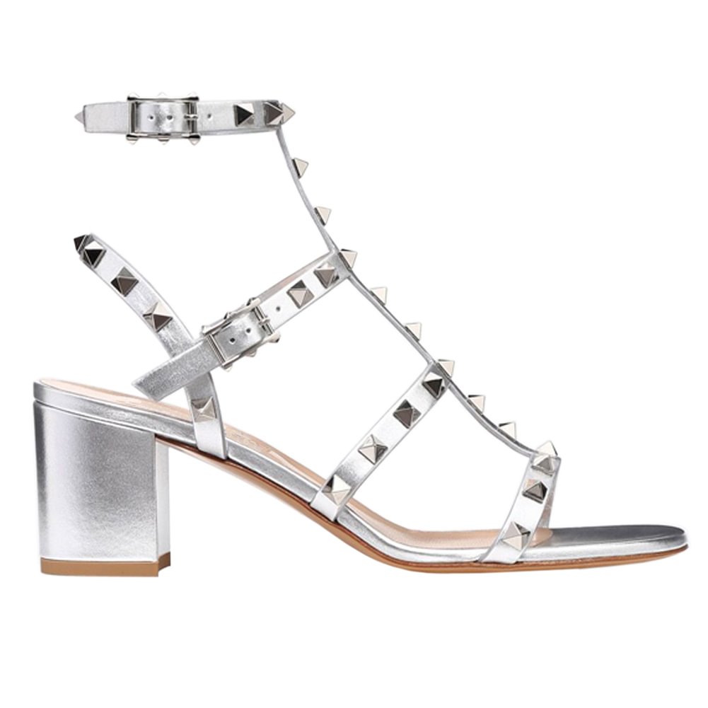 60mm Women's Rivets Block Heels Party Daily Summer Silver Sandals-vocosishoes