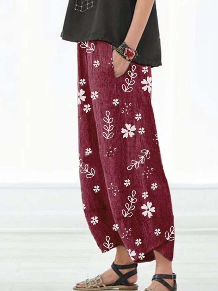 Women's Print Floral Striped Elastic Waist Asymmetrical Pants