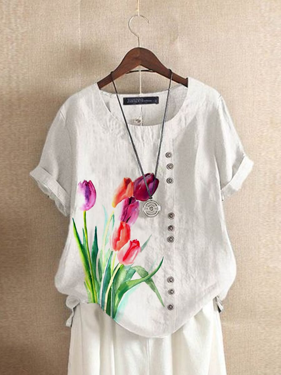 Women's Floral Printed Casual Linen Top