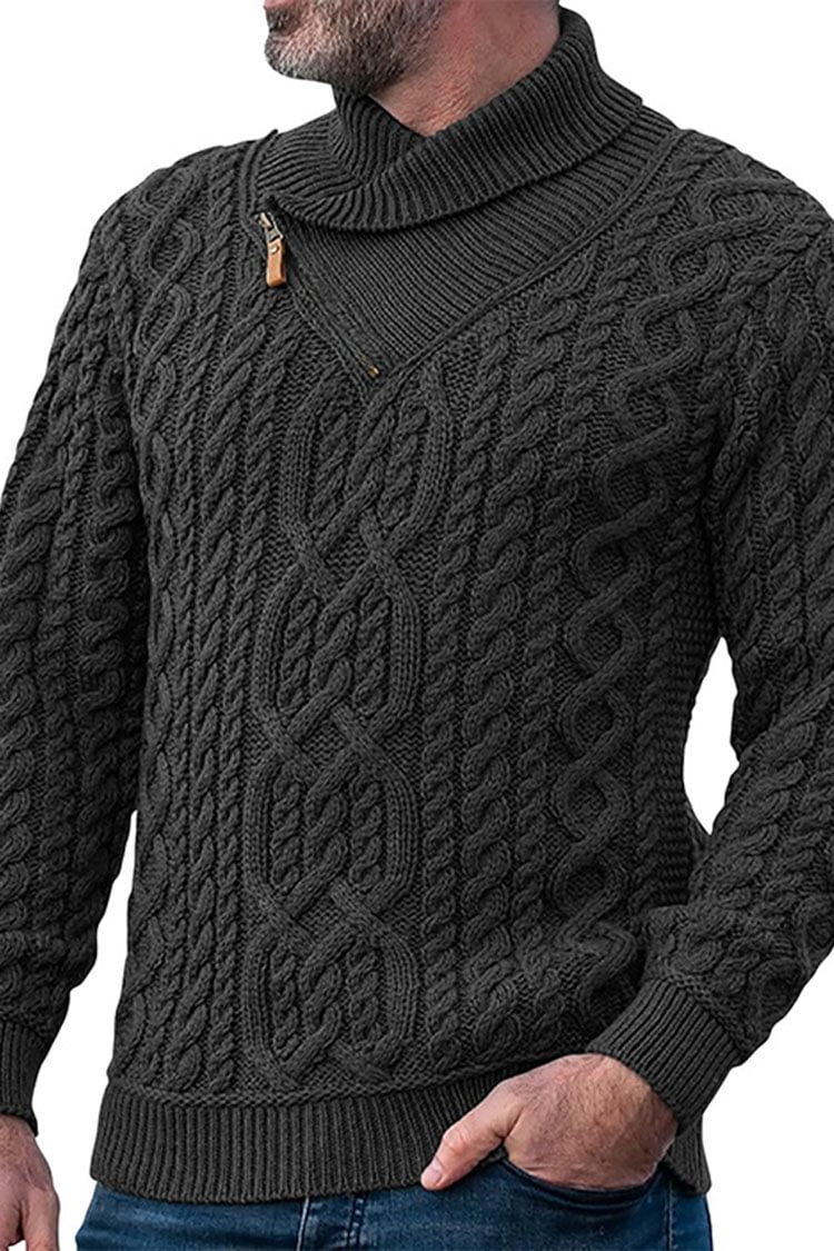 Tiboyz Solid Color Twist Zip Lapel Sweater