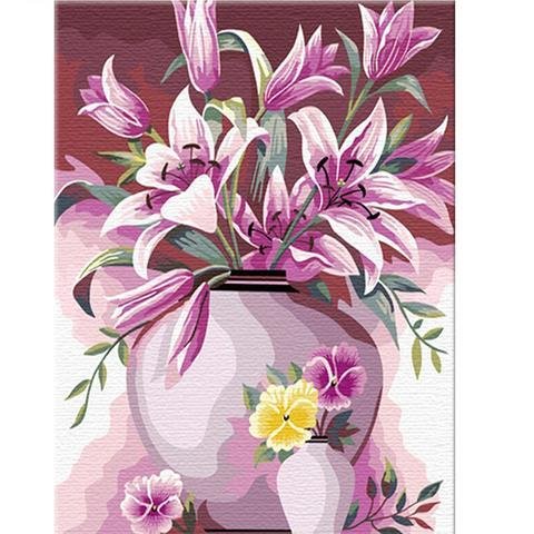 DIY Paint by Numbers Kit for Adults -Pink Flowers Vase、bestdiys、sdecorshop