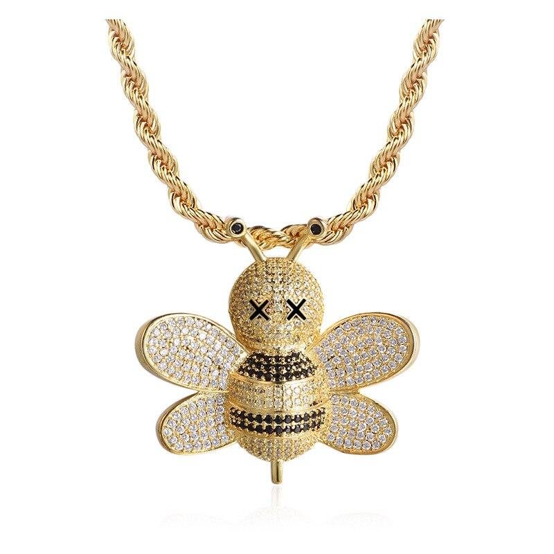 Hip Hop Chain Fully Iced Out Cute Little Bee Pendent-VESSFUL