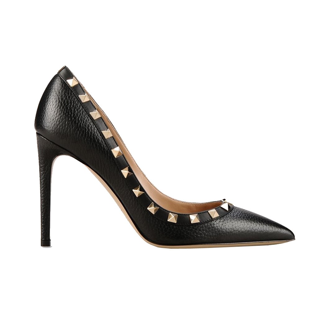 100mm Women's Sexy Pointy Toe Studs Stilettos High Heels Rivets Shoes Black Lines-vocosishoes