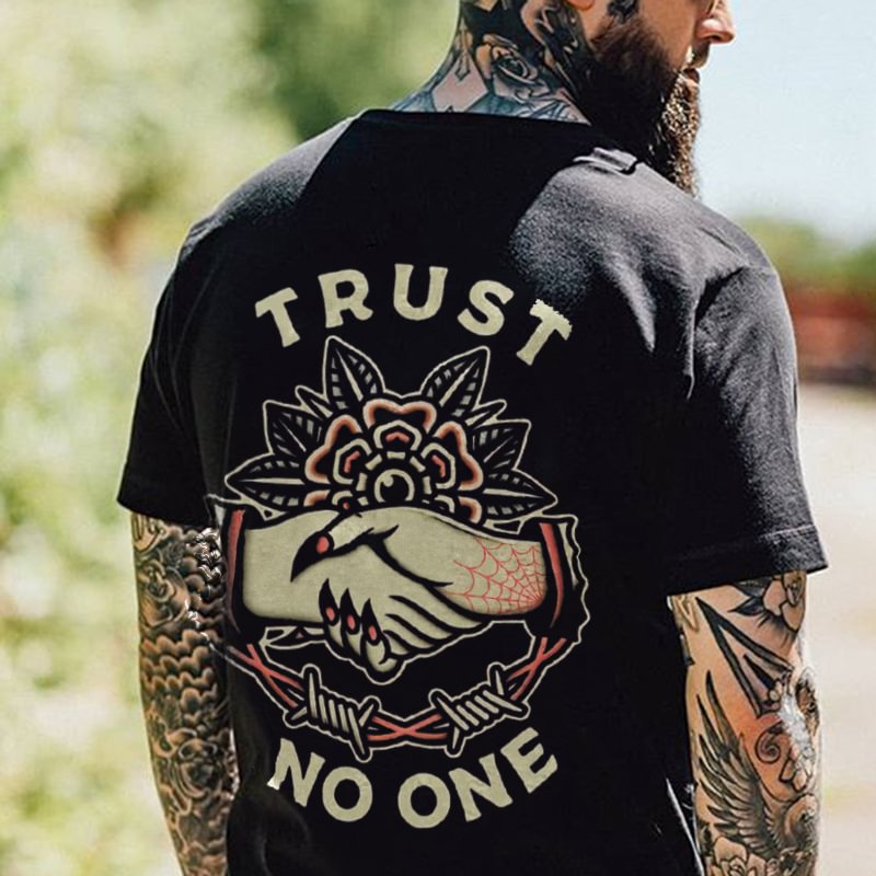 Men's TRUST NO ONE printed loose T-shirt designer - Krazyskull