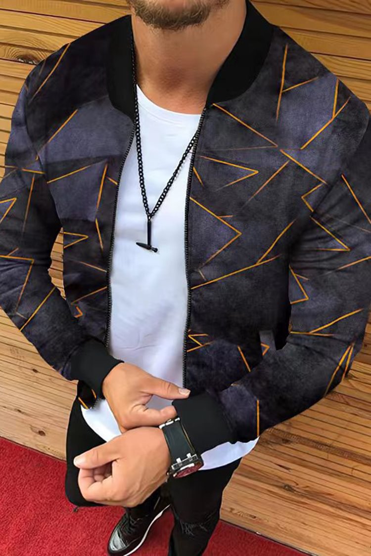 Tiboyz Fashion Men's Colorful Geometric Stand Collar Jacket