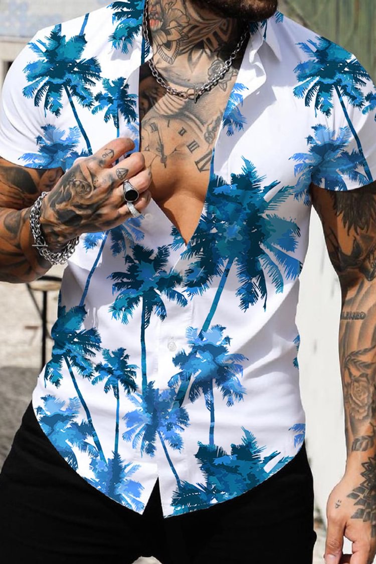 Tiboyz Hawaiian Palm Print Short Sleeve Shirt