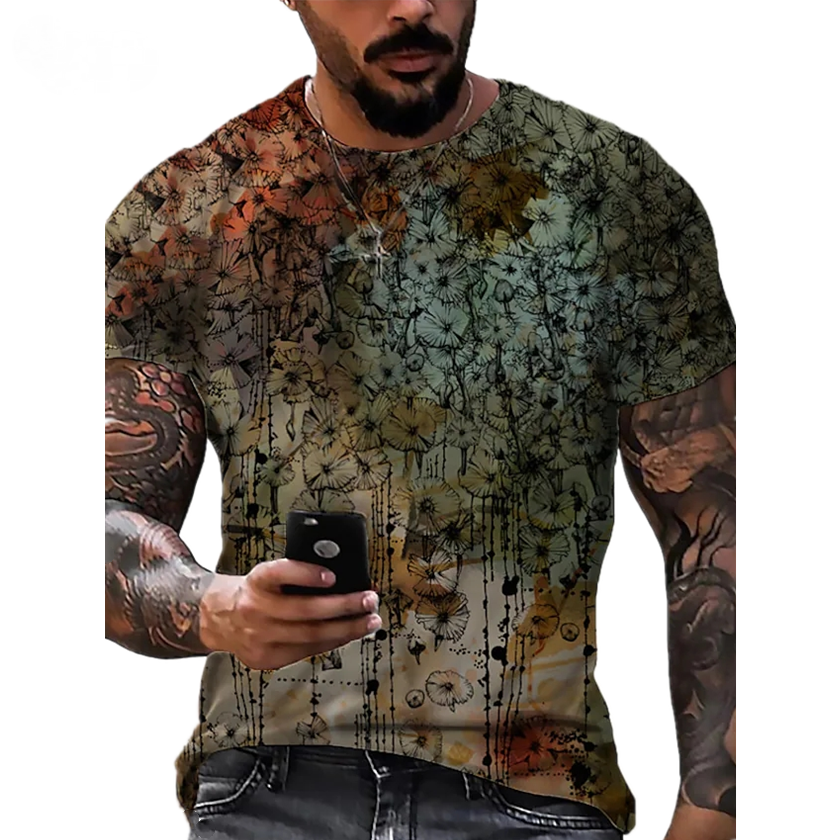 Vintage Abstract Pattern Summer Short Sleeve Mens T-shirts-VESSFUL