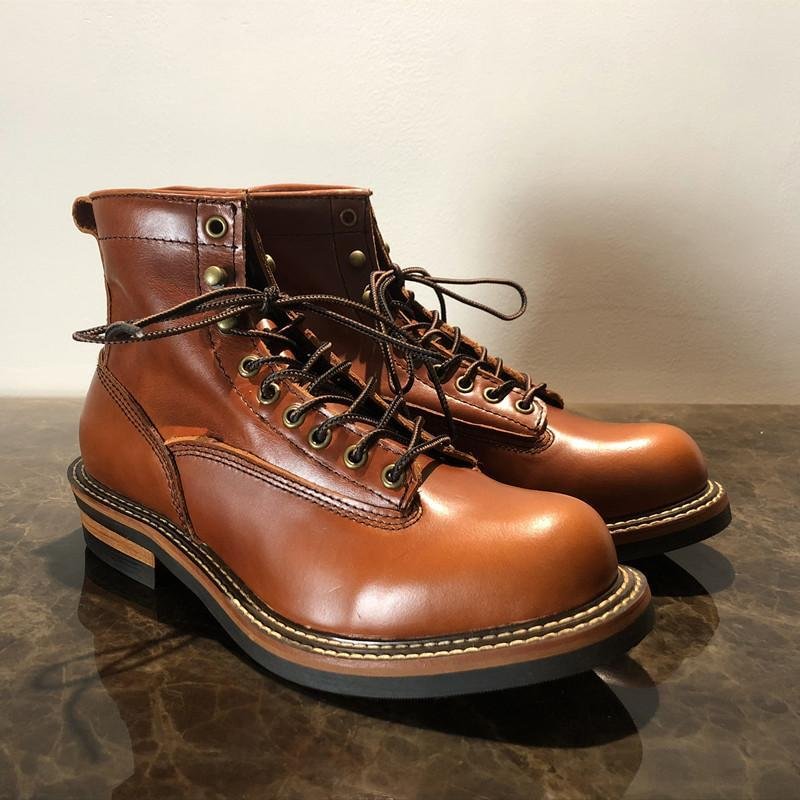 Vintage Lace-Up New Genuine Leather Platform Men Ring Black Red Ankle Boots Dress Work Casual Motorcycle Boots-Corachic