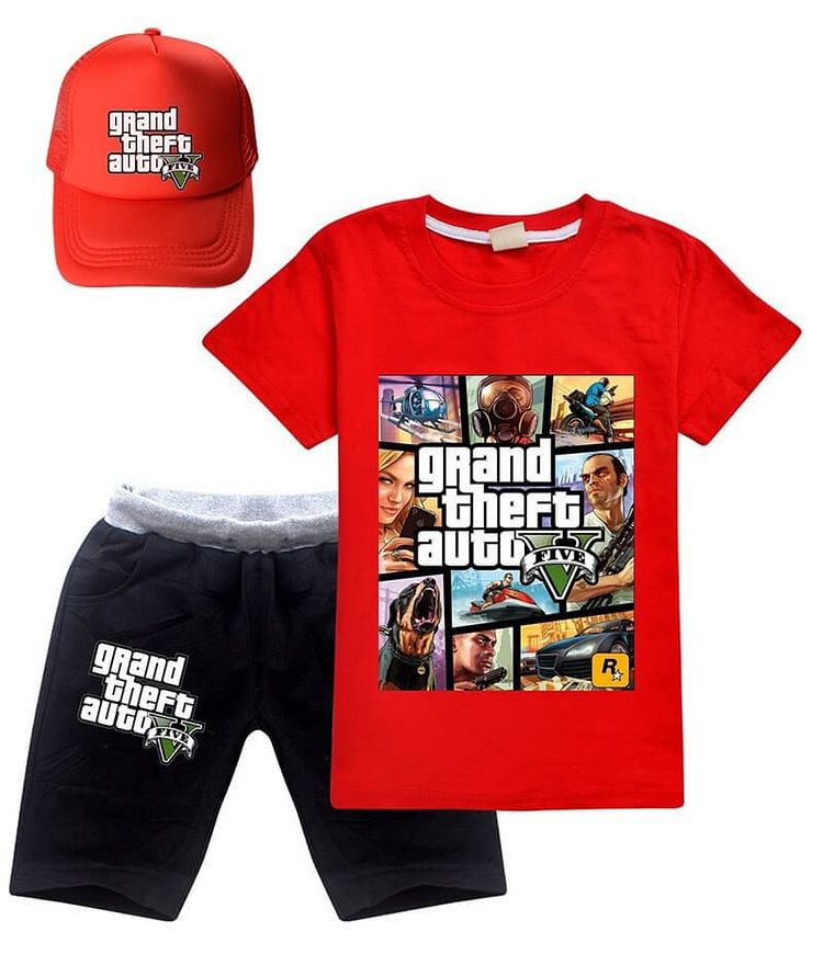 Grand Theft Auto 5 Printed Girls Boys Cotton T Shirt Shorts And Hat-Mayoulove