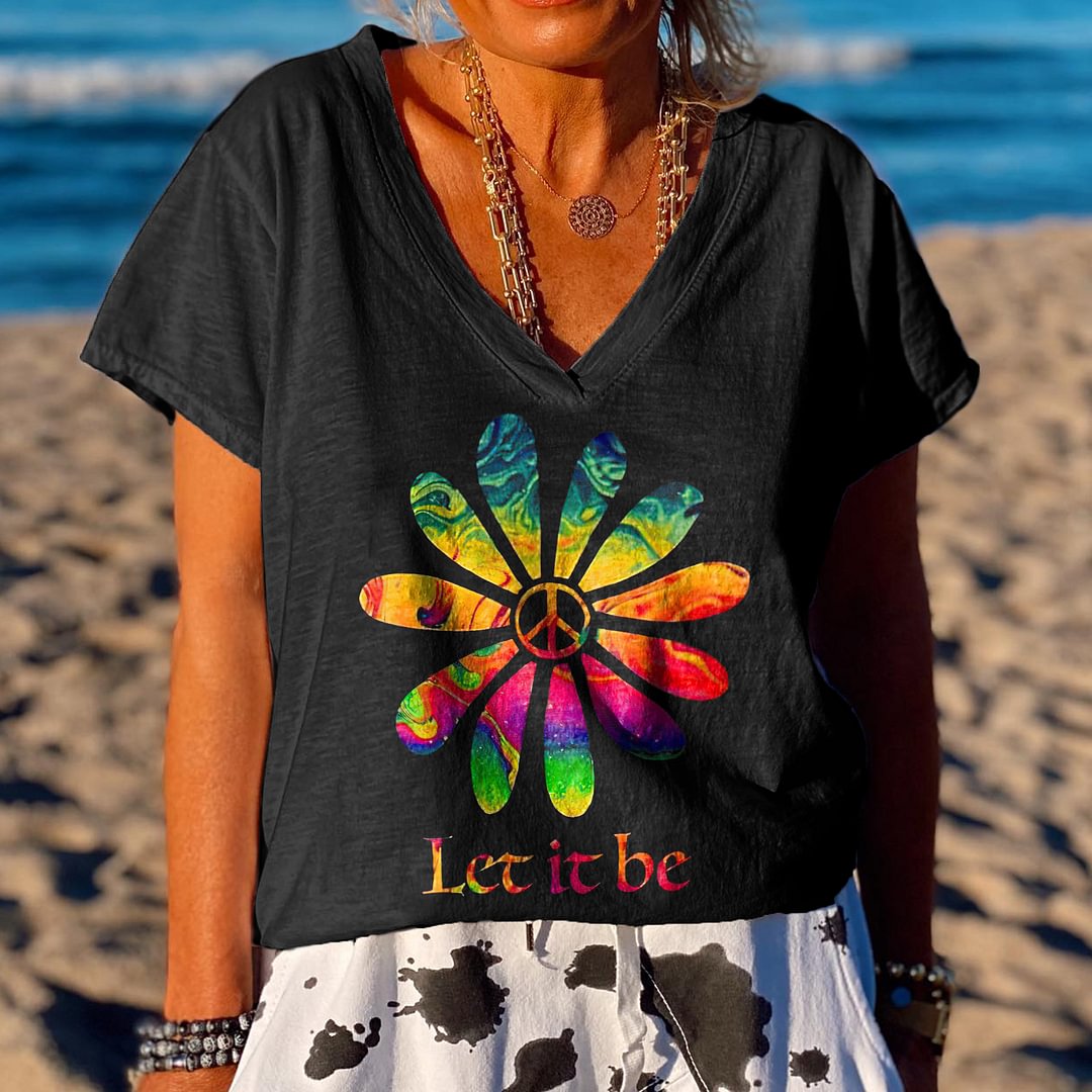 Let It Be Women's peace logo graffiti casual T-shirt