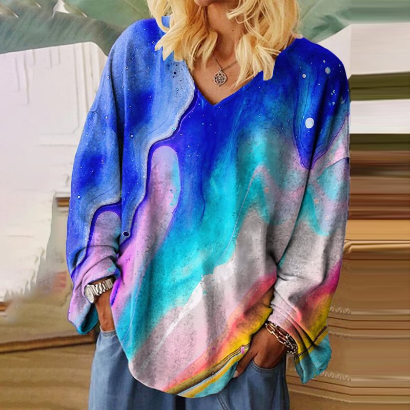 Abstract Colorful Tie-dye Printed Long Sleeve Women's T-shirt
