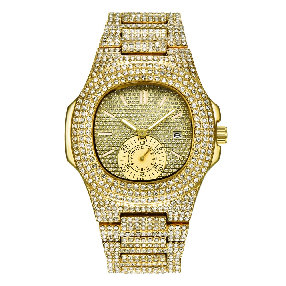 Luxury Full Diamond  Hip Hop Mens Iced Out Quartz Watches-VESSFUL