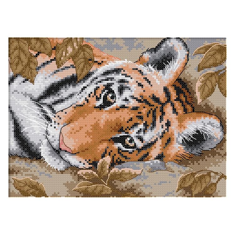(14Ct/11Ct Counted/Stamped) Tiger Lying Down - Cross Stitch Kit 29*21CM