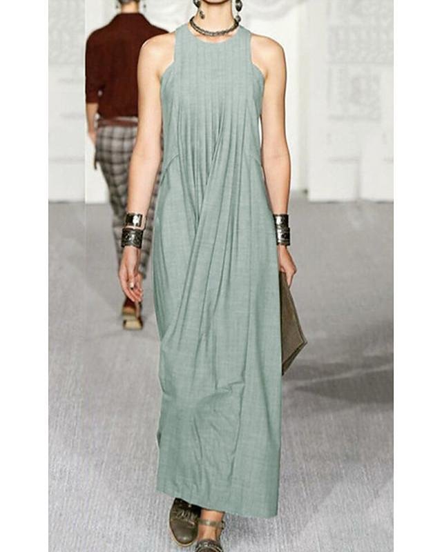 Women's Sheath Dress Maxi long Dress Sleeveless Solid Color Print Spring Summer Casual Green S M L XL XXL 3XL-Corachic