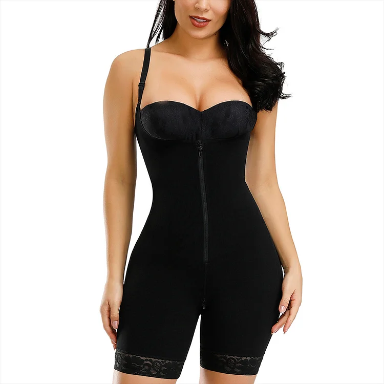 Black 3 Layers Bodysuit Adjustable Strap Full Body Shaper