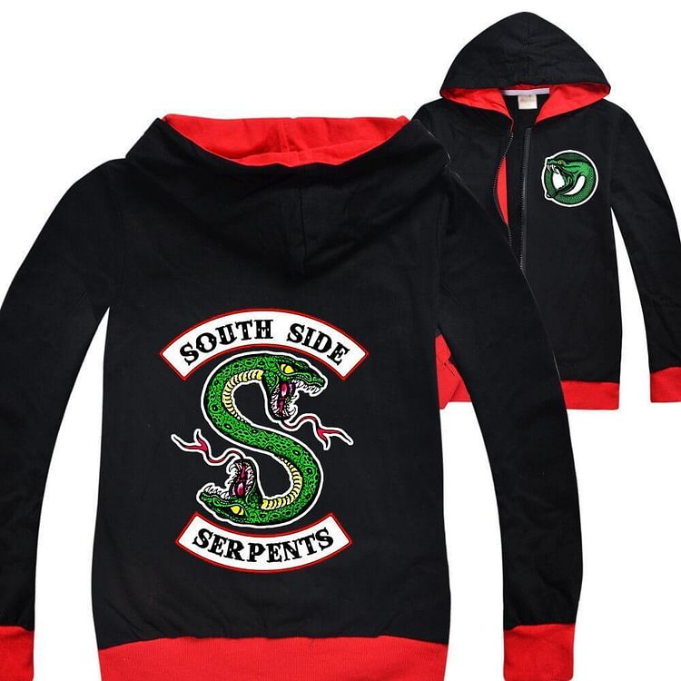 South Side Serpents print boys girls zip up cotton hoodie black pink-Mayoulove