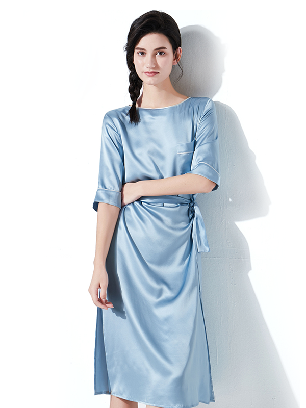 Gentle Thin Side Slit Silk Nightgown-Real Silk Life