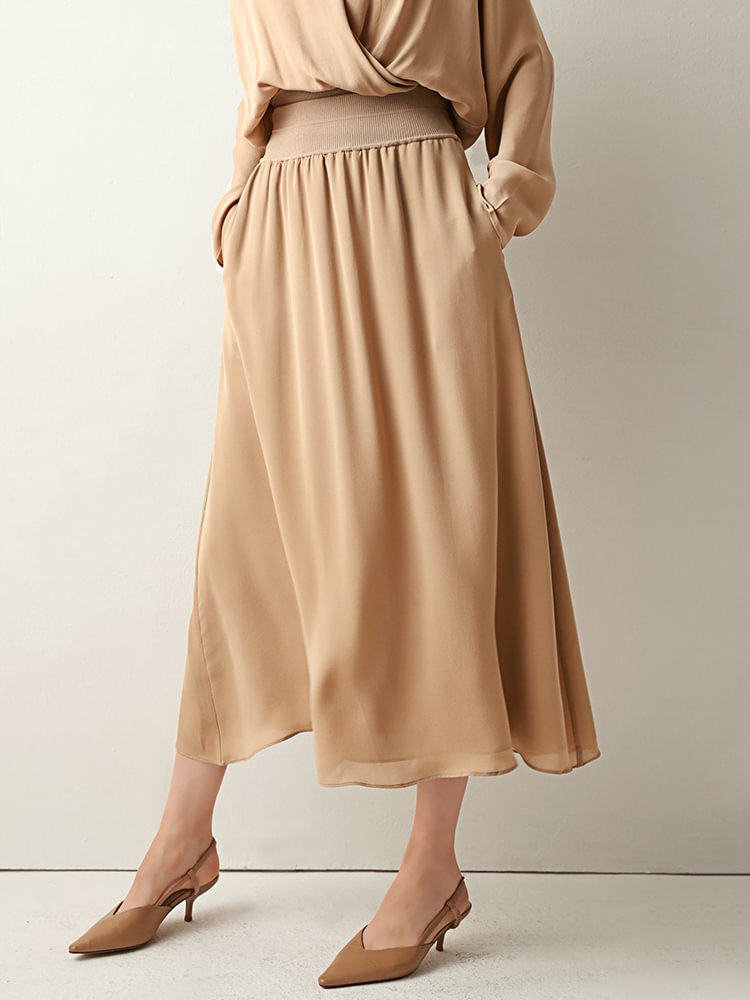 Silk Skirt High-end Abricot Elegant Style