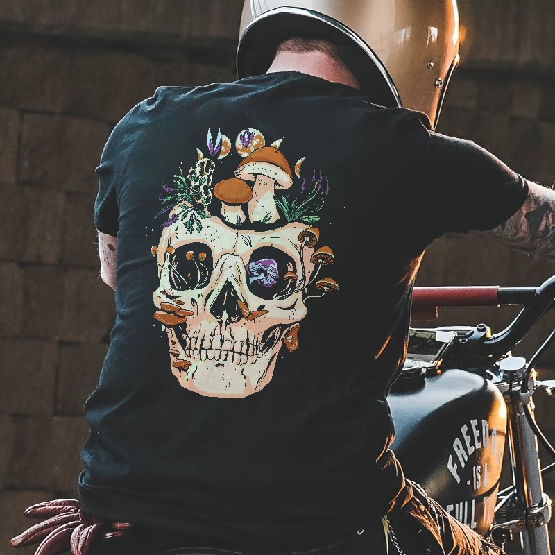 Skull With Mushroom Printed Men's T-shirt -  UPRANDY