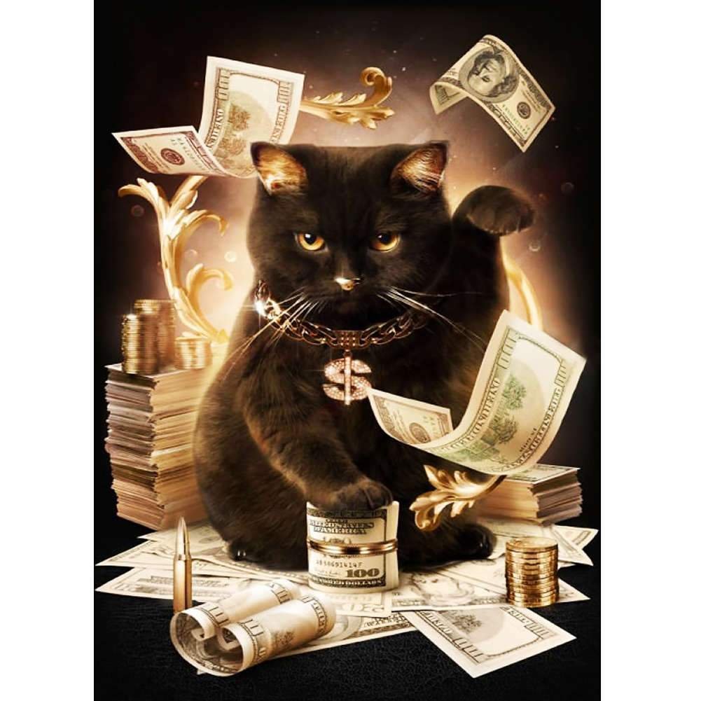 Full Round Diamond Painting Money Cat (36*26cm)
