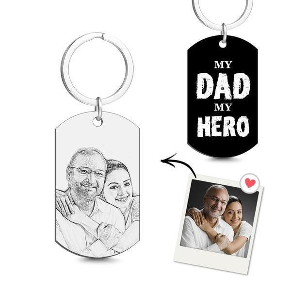 Custom Photo Tag Keychain My Dad My Hero Gifts for Dad