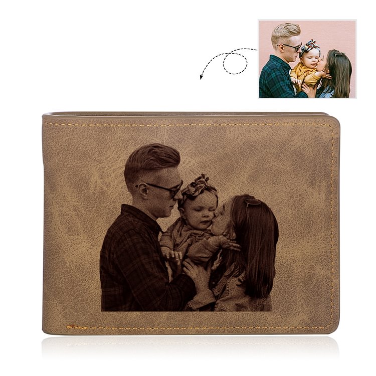 Custom Photo and Engraved text  Leather  Wallet