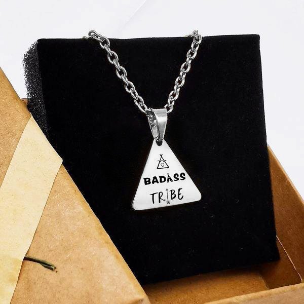 Badass Tribe Necklace with Sunflower Gift Box Triangle Necklaces Friends Necklaces Inspiring Gift
