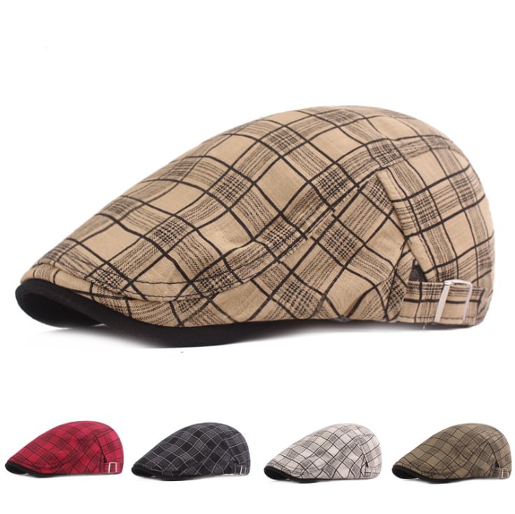 Plaid cloth beret men's and women's peaked hats British retro forward cap spring and summer travel sunhat / [viawink] /