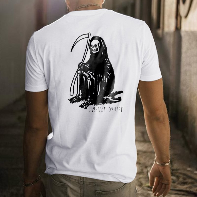 Live·Fast·Die·Last Grim Reaper Print T-shirt - Krazyskull