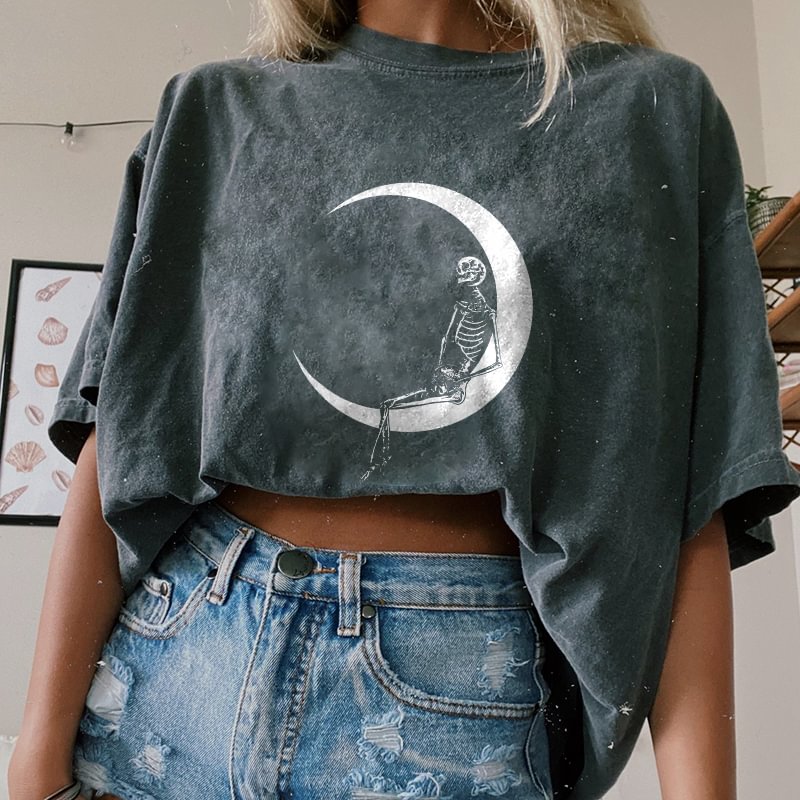   Moon Skeleton skull print casual t-shirt designer - Neojana