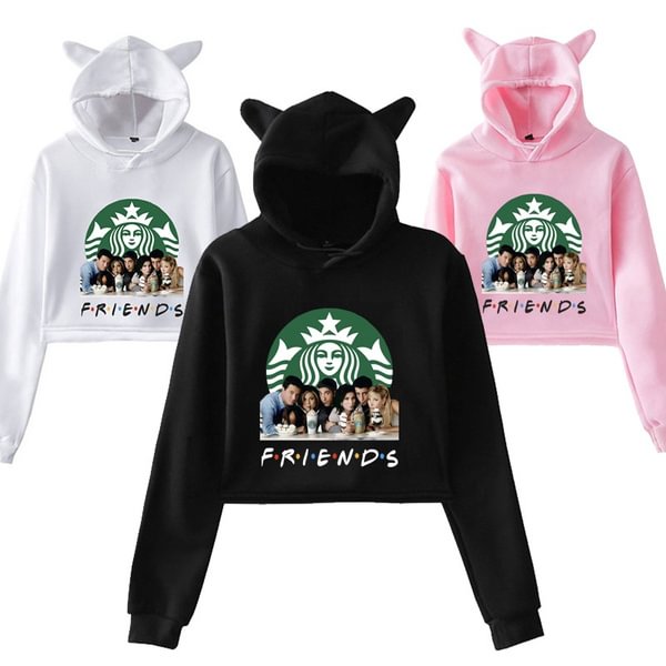 Spring Fashion Freinds Tv Shows Starbucks Hoodies With Cat Ear Long Sleeve Casual Sweatshirt Sports Pullover