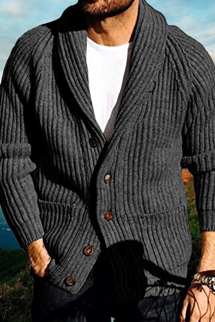 Tiboyz Men's Casual Cardigan Lapel Knit Sweater