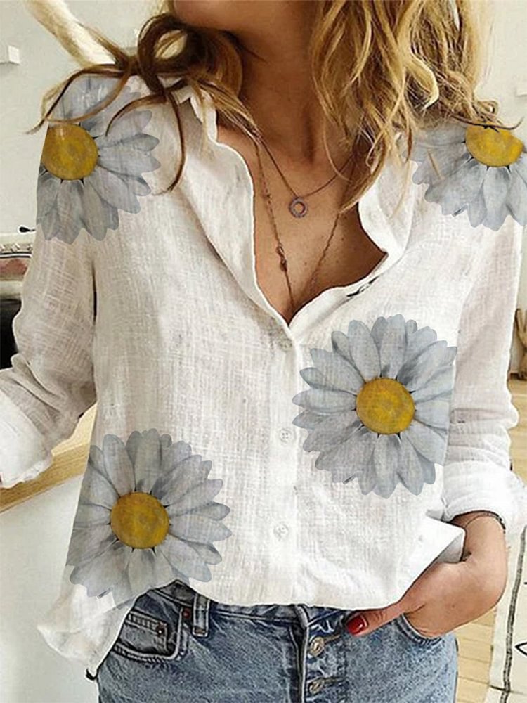 Women's Casual Chrysanthemum Cotton Shirt
