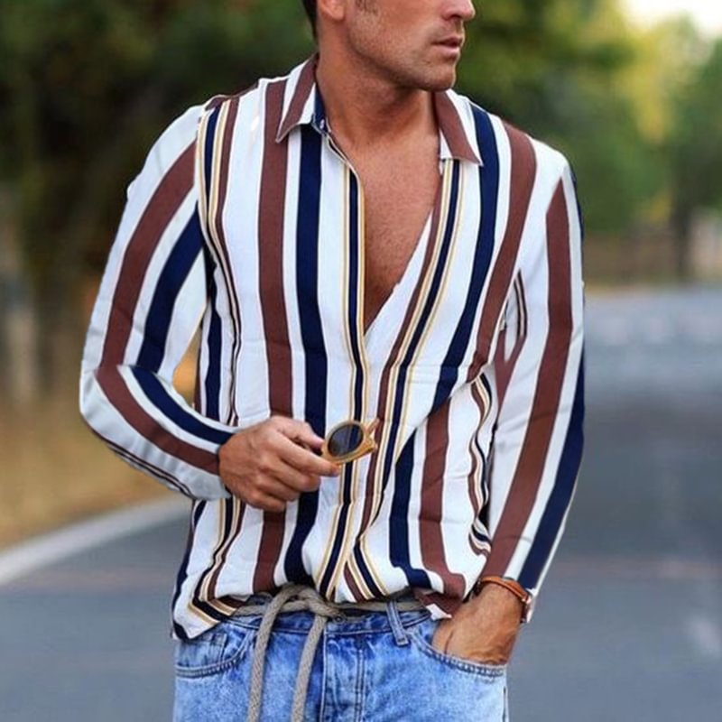 Men's Casual Long-sleeved Striped Shirt / [viawink] /