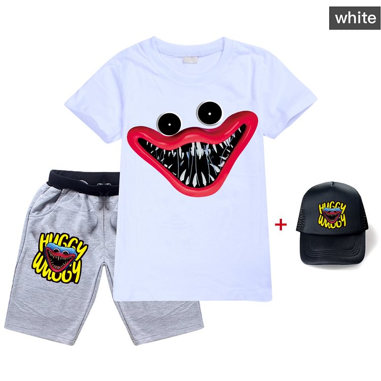 Mayoulove T-Shirt Suit Children Round Collar Short Sleeve Machine Wash Cotton Christmas Gifts Spring T-Shirt With Shorts With Cap TXD1664+MAO-Mayoulove