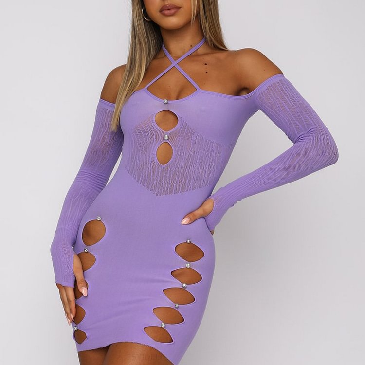 Sexy Solid Hollowed Out Split Halter Pencil Dresses