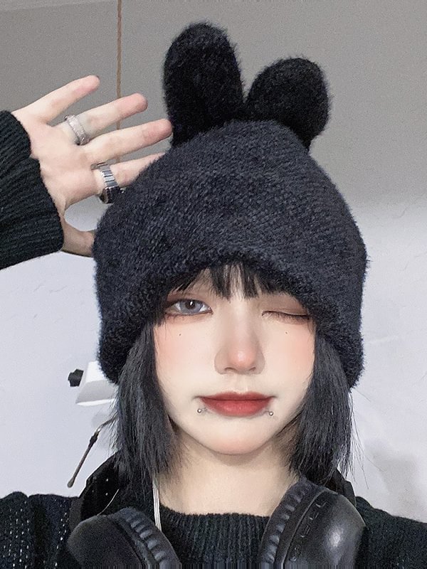 Chic Cute Bunny Solid Color Fluffy Hat