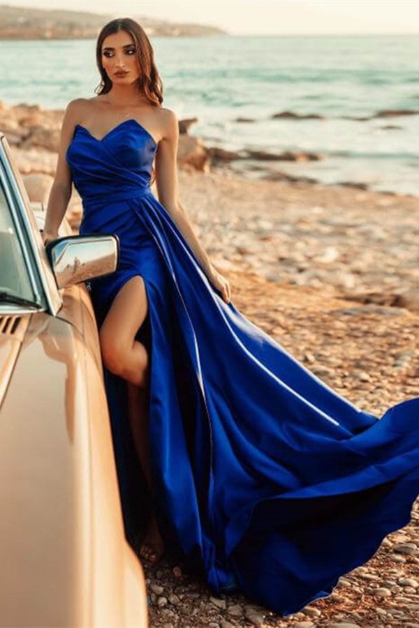 Luluslly Royal Blue Sweetheart Evening Dress Mermaid Long With Split