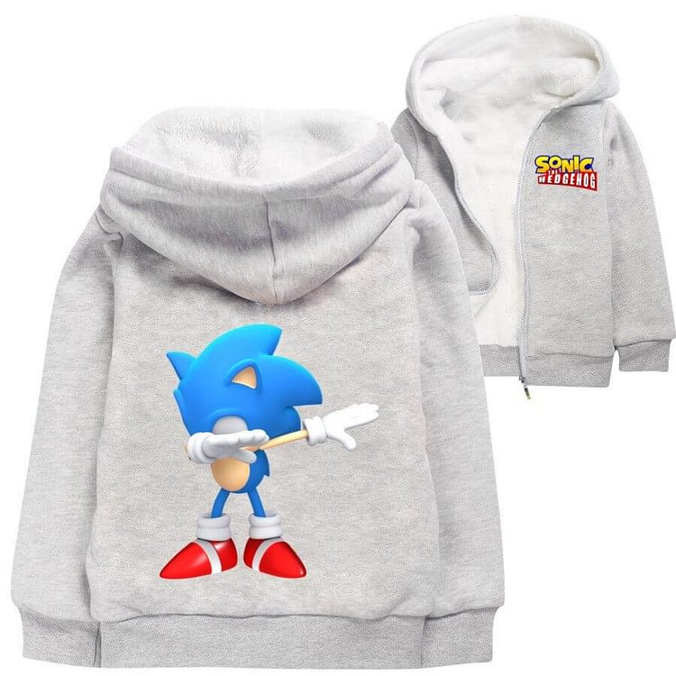 Mayoulove Dab Dance Sonic The Hedgehog Print Kids Fleece Lined Hooded Jacket-Mayoulove