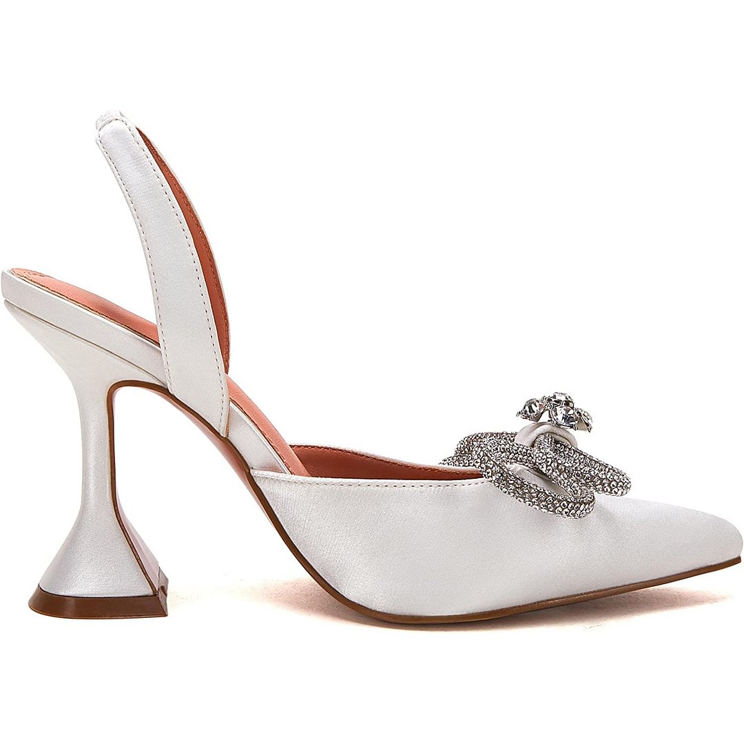 95mm Womens Heeled Sandals Point Toe Slingback Rhinestones Bowknot Crystal Party Wedding Dressy Shoes-vocosishoes