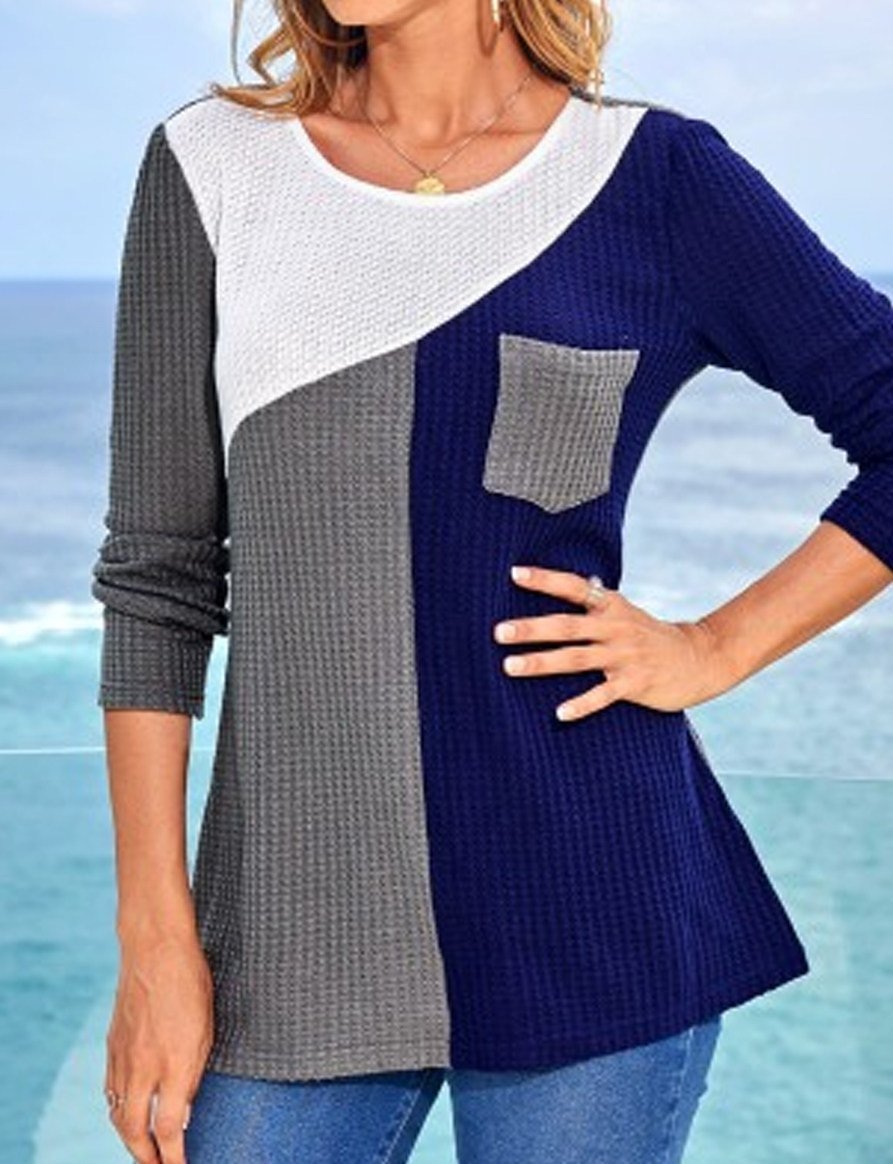 O-Neck Color Block Long Sleeve Sweater-Corachic