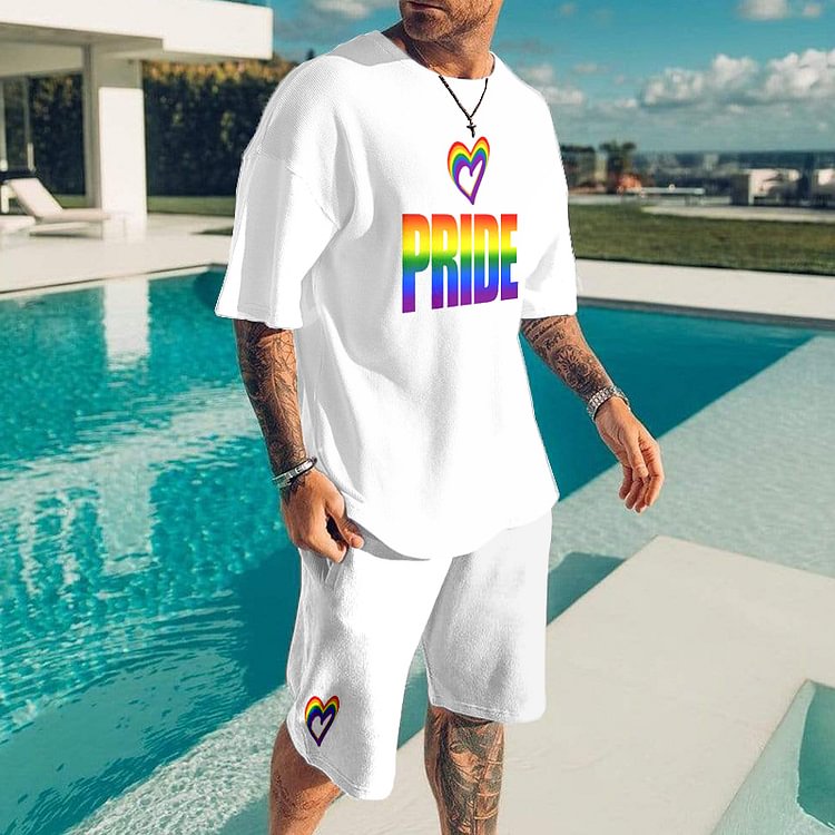 BrosWear Love Is Pride Print T-Shirt And Shorts Two Piece Set